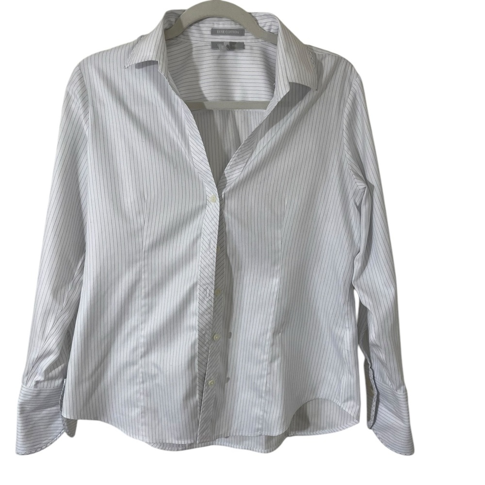 Hinson Wu Luxe Cotton Button Down Top White Stripe Shirt,
Preppy Designer Office
